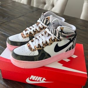Nike Air Force 1 Mid Casual shoes Women's Animal Print Zebra Cheetah camo
